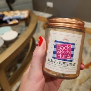 Back & Body Hurts confetti candle gift